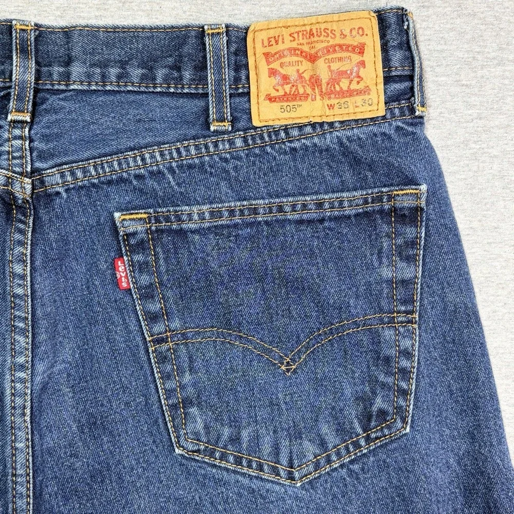Levis 505 Jeans Men's 38x30 Regular Straight Blue Denim Wash Jeans Cotton Casual